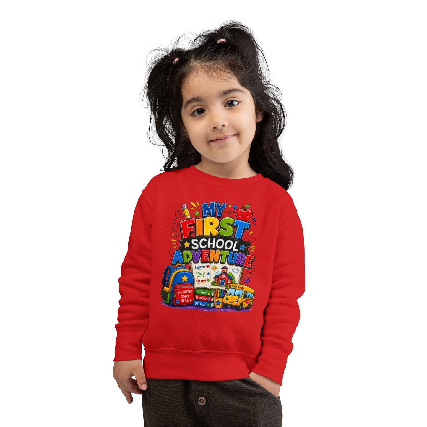 Toddler Sweatshirt — "My First School Adventure" Back-to-School Kids Sweatshirt