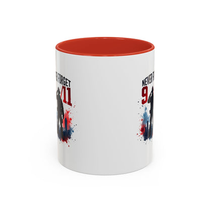 Never Forget 9/11 Accent Coffee Mug — Patriotic Memorial Tribute (11oz, 15oz)