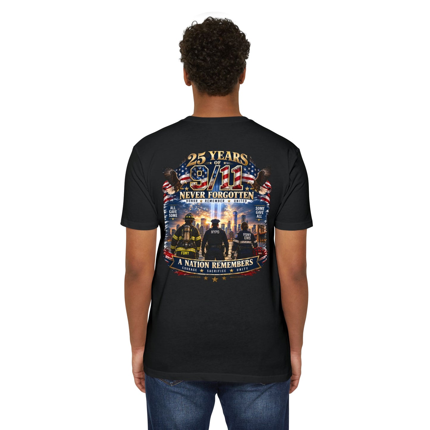 9/11 Never Forgotten T-Shirt — 25 Years Tribute Memorial Tee