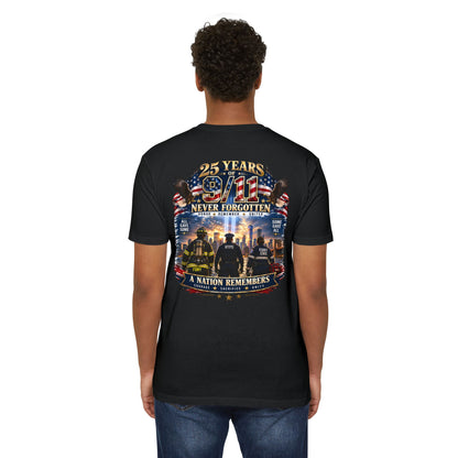 9/11 Never Forgotten T-Shirt — 25 Years Tribute Memorial Tee