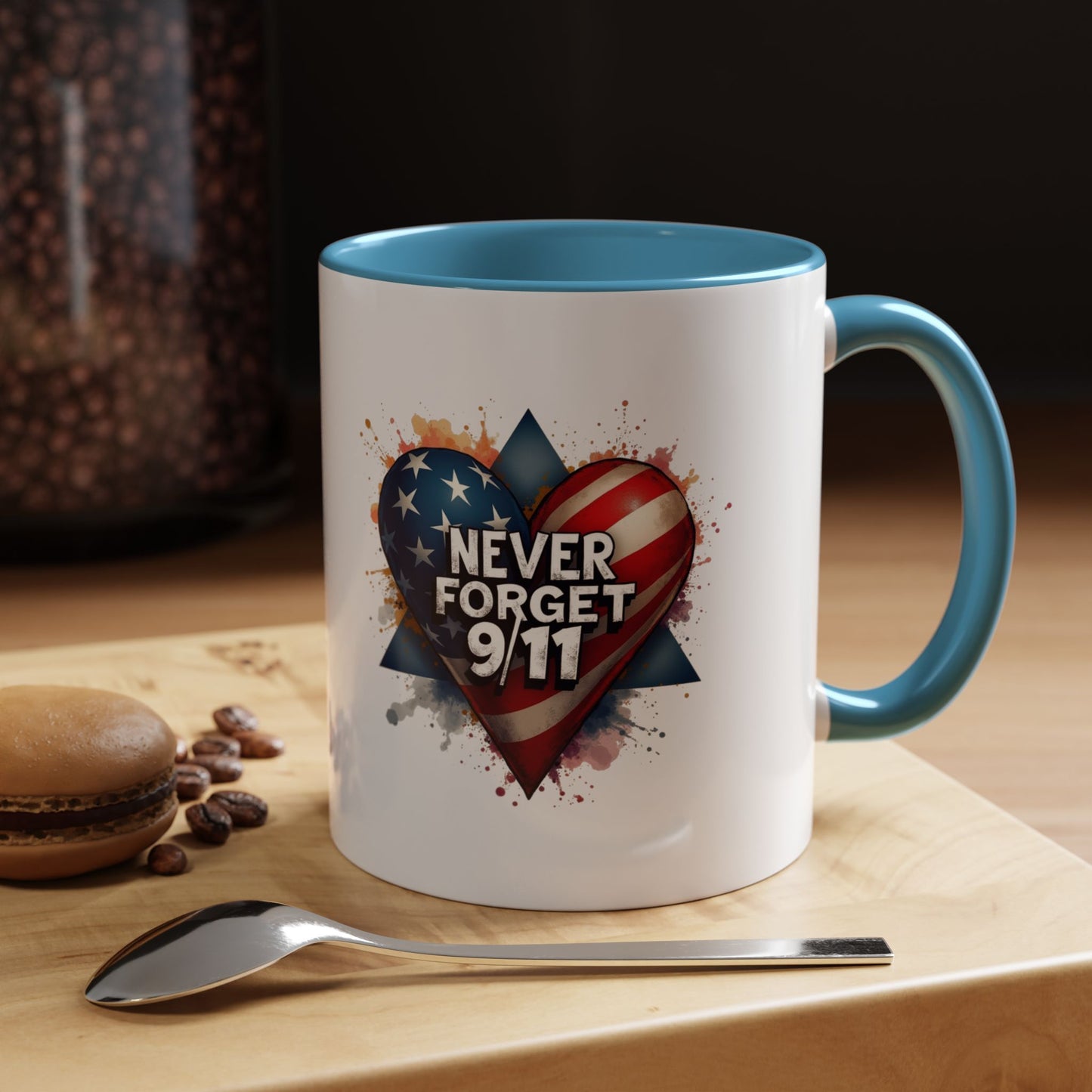 Never Forget 9/11 Heart Accent Coffee Mug – Patriotic Memorial 11/15oz