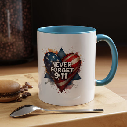 Never Forget 9/11 Heart Accent Coffee Mug – Patriotic Memorial 11/15oz