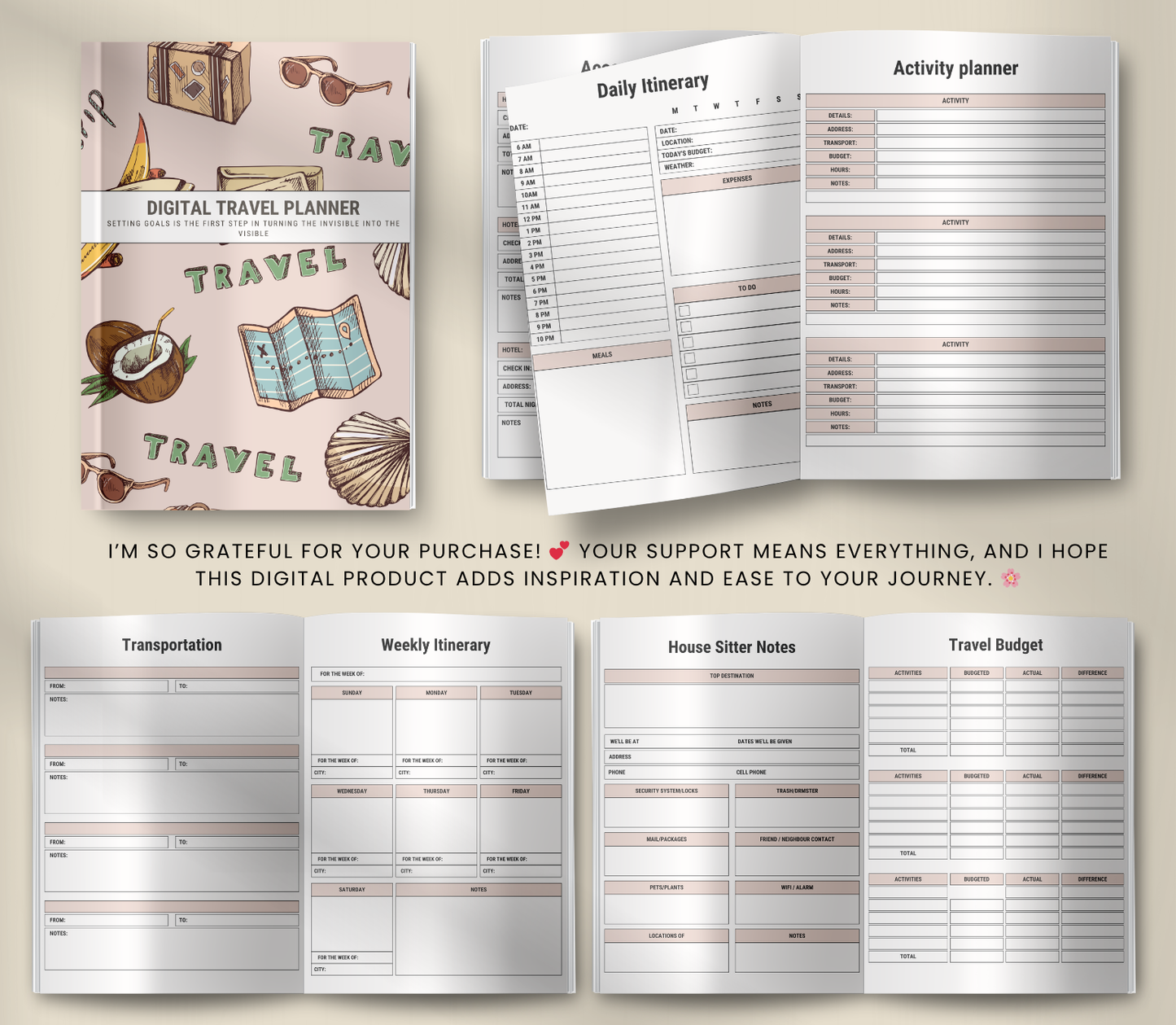 Digital Travel Planner | Editable Trip & Vacation Organizer