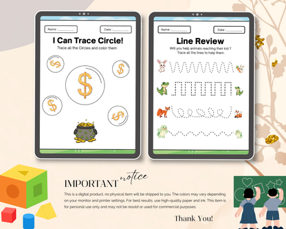 Early Learners Cutting & Tracing Worksheets | Printable Fine Motor Skills Activities for Kids