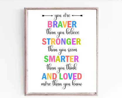 You Are Braver Than Wall Art | Inspirational Quote Poster, Confidence &amp; Courage Decor, Printable Motivational Wall Art