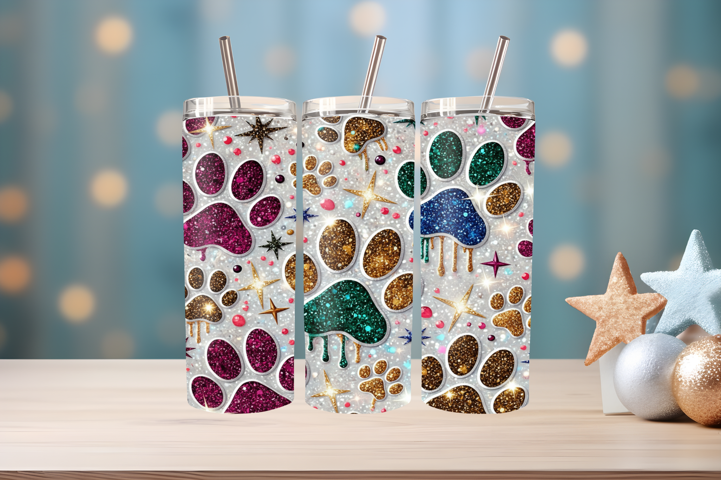 Pet Paw Tumbler Design PNG | Dog &amp; Cat Paw Print Wrap, Sublimation Tumbler Design, Cute Animal Lover Gift, 20oz Skinny Tumbler Template