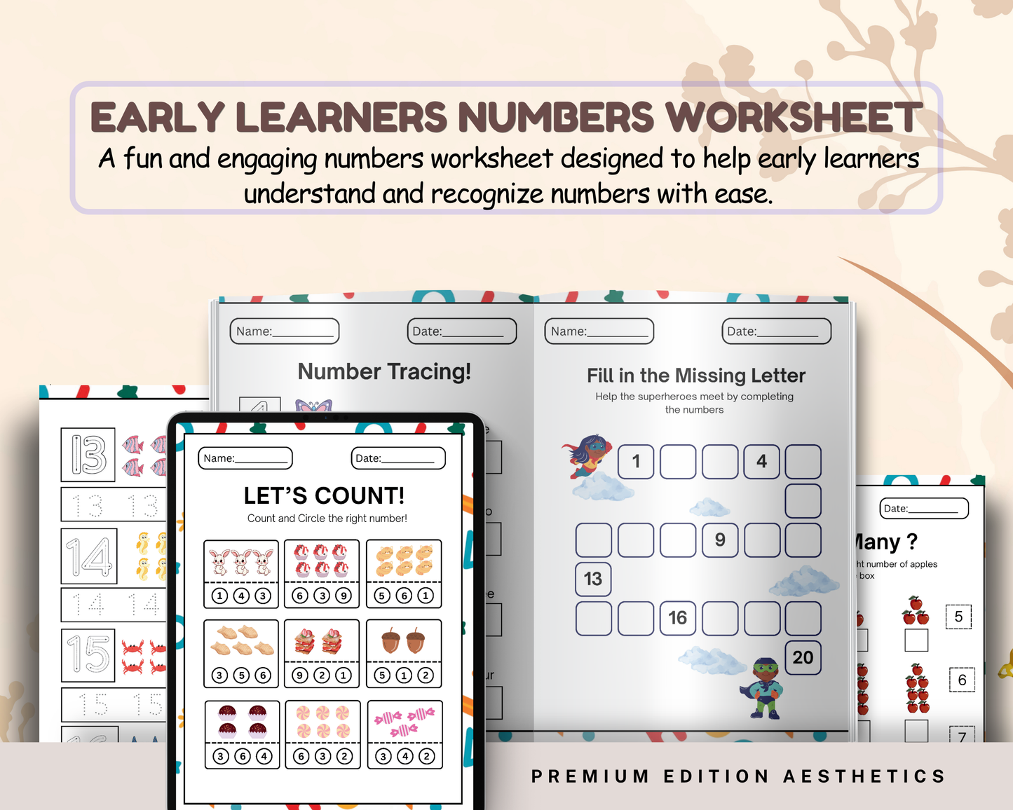 Early Learners Numbers Worksheet | Printable Number Tracing, Counting & Math Activities for Kids