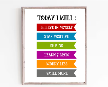 Today I Will Poster Positive Wall Art | Motivational Quote, Inspirational Mindset Decor, Printable Daily Affirmation Wall Art