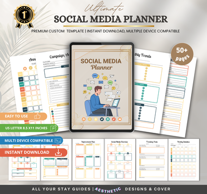 Social Media Planner | Content Calendar & Strategy Digital Planner