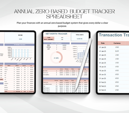 Annual Zero-Based Budget Tracker Spreadsheet | Google Sheets Budget Planner & Finance Tool