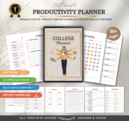Productivity Planner | Daily, Weekly & Monthly Digital Planner PDF
