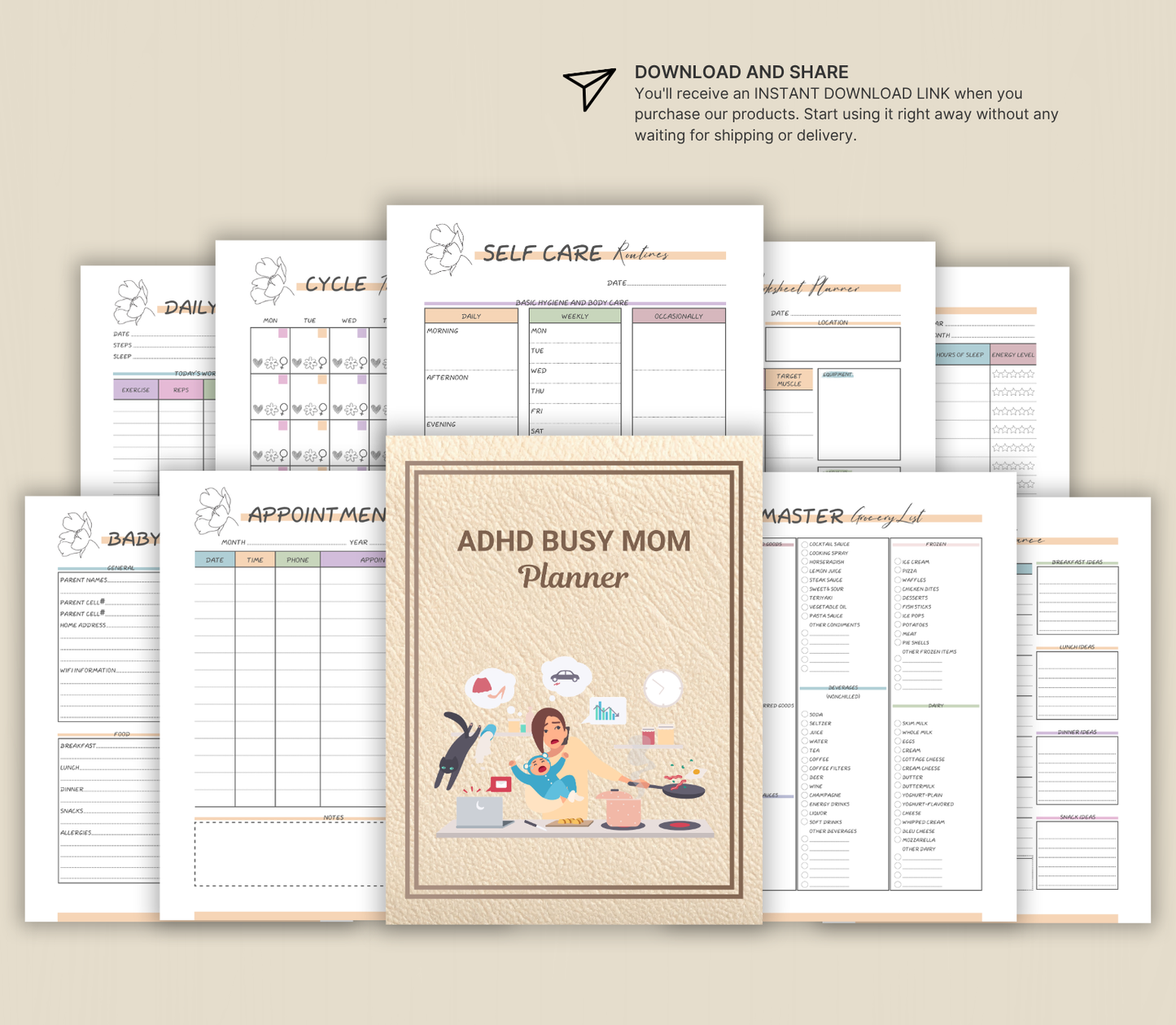 ADHD Busy Mom Planner | Printable Daily Organizer & Productivity Tracker