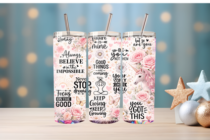 Inspirational Tumbler Wrap PNG | Motivational Quote Design, 20oz Skinny Tumbler Sublimation, Positive Mindset &amp; Self-Care Wrap