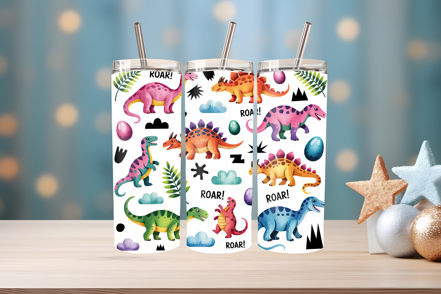 Cute Dinosaur Tumbler Wrap PNG | Kids Dino Tumbler Design, 20oz Skinny Tumbler Sublimation, Fun Dinosaur Wrap Template