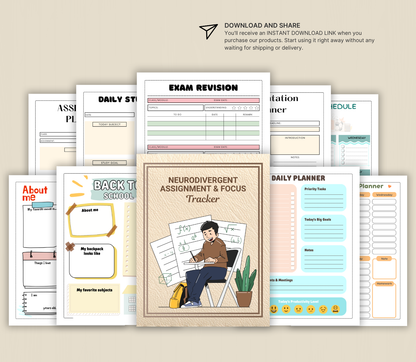 Neurodivergent Assignment & Focus Tracker | Printable Productivity Planner