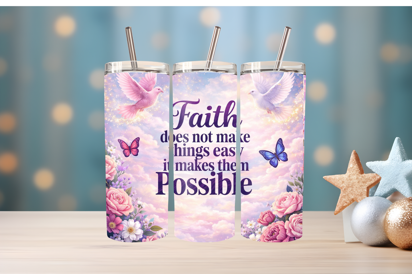 God Is With Her Tumbler Wrap PNG | Faith-Based Inspirational Design, 20oz Skinny Tumbler Sublimation, Christian Quote Wrap