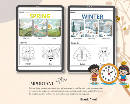 Days, Months & Seasons Worksheets for Kids | Printable Calendar & Time Learning Activities
