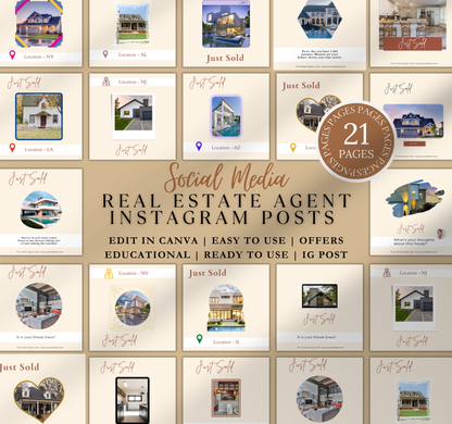 Real Estate Instagram Templates | Editable Canva Realtor Posts & Social Media Kit