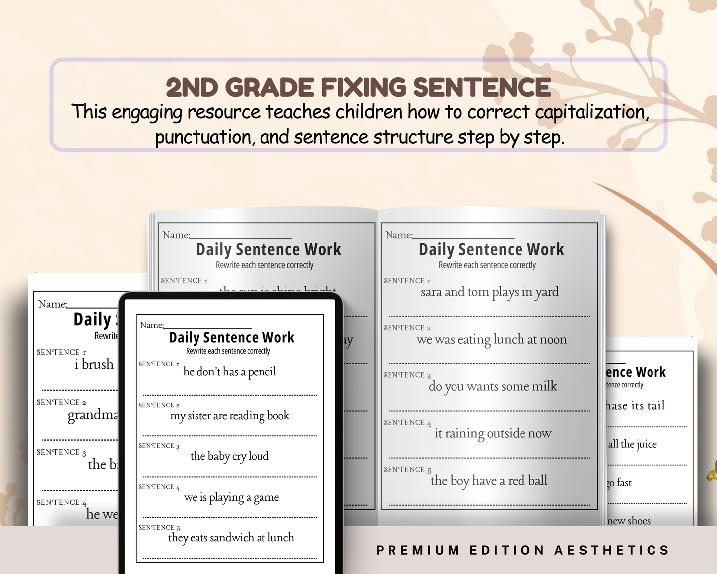 2nd Grade Fixing Sentences Worksheets | Printable Grammar & Sentence Correction Activities for Kids