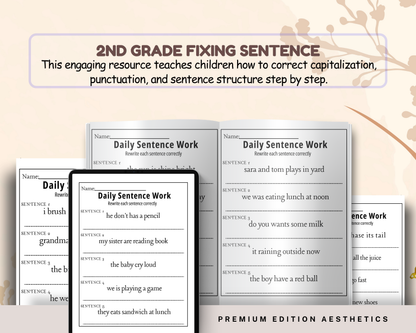 2nd Grade Fixing Sentences Worksheets | Printable Grammar & Sentence Correction Activities for Kids