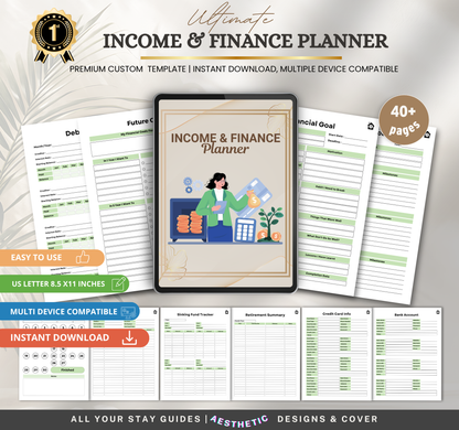 Income & Finance Planner | Budget & Money Management Digital Planner