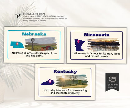 US States Flashcards | Printable Geography Study Cards PDF for Kids & Students