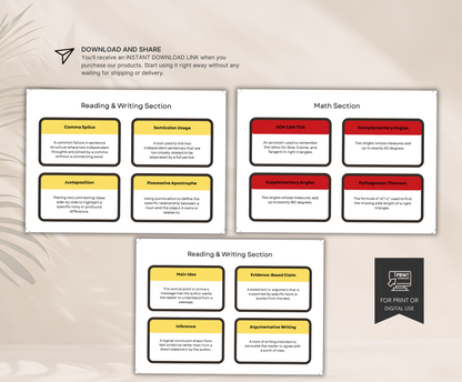 SAT Prep Flashcards Bundle | Printable Study Cards for Exam Success