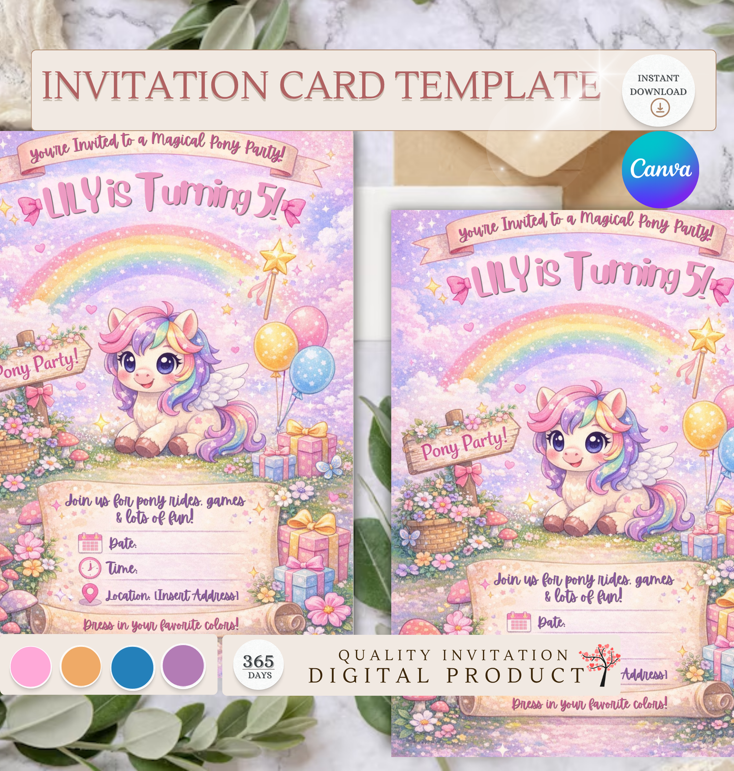 Pony Birthday Invitation Template | Editable Kids Horse Party Invite
