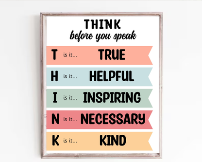 Think Before You Speak Wall Art | Inspirational Quote Poster, Mindfulness &amp; Communication Decor, Printable Motivational Wall Art