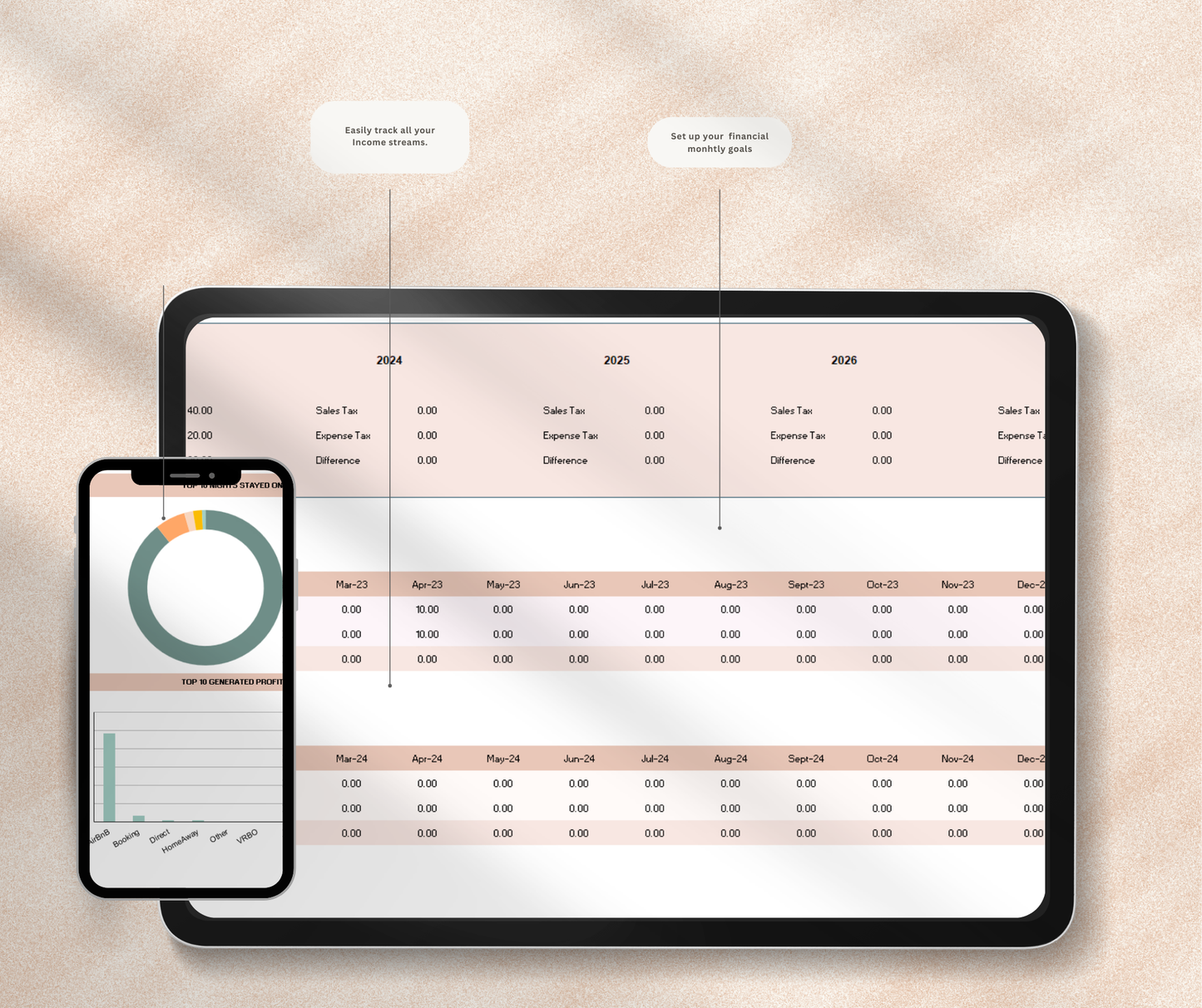 Airbnb Income & Expense Tracker Spreadsheet | Rental Property Google Sheets Finance Planner