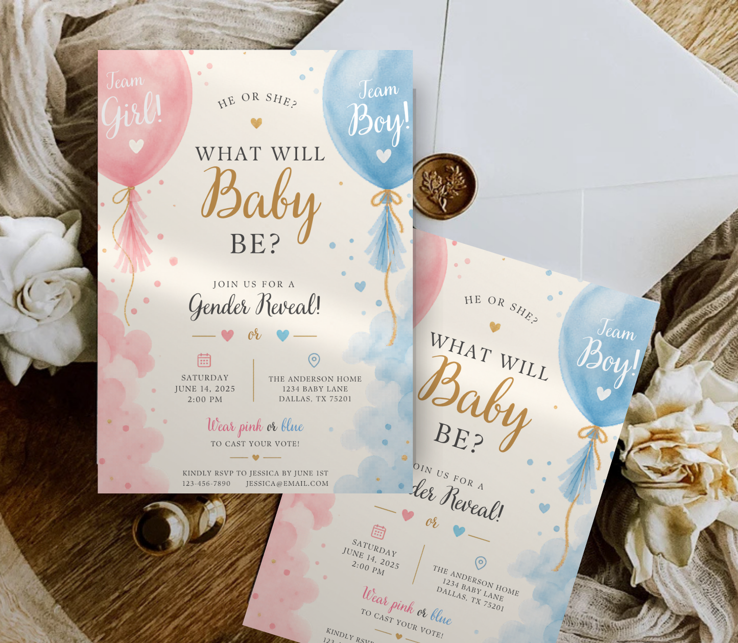 Baby Reveal Invitation Template | Editable Gender Reveal Party Invite Canva Template