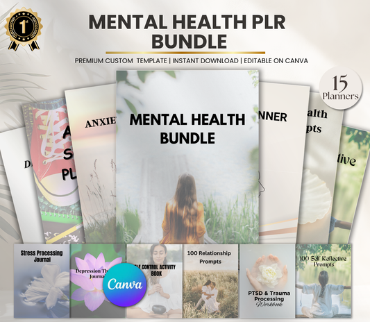 Mental Health PLR Bundle | Editable Canva Wellness & Self-Care Templates for Digital Products