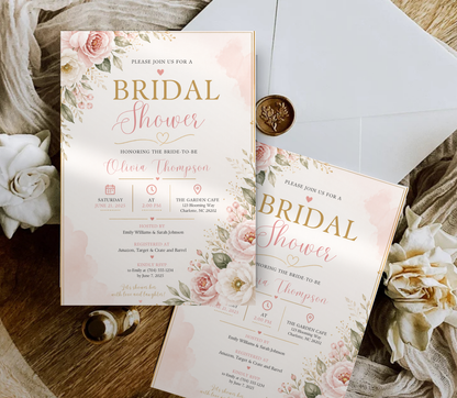 Bridal Shower Invitation Template | Editable Canva Wedding Shower Invite Design Printable & Digital