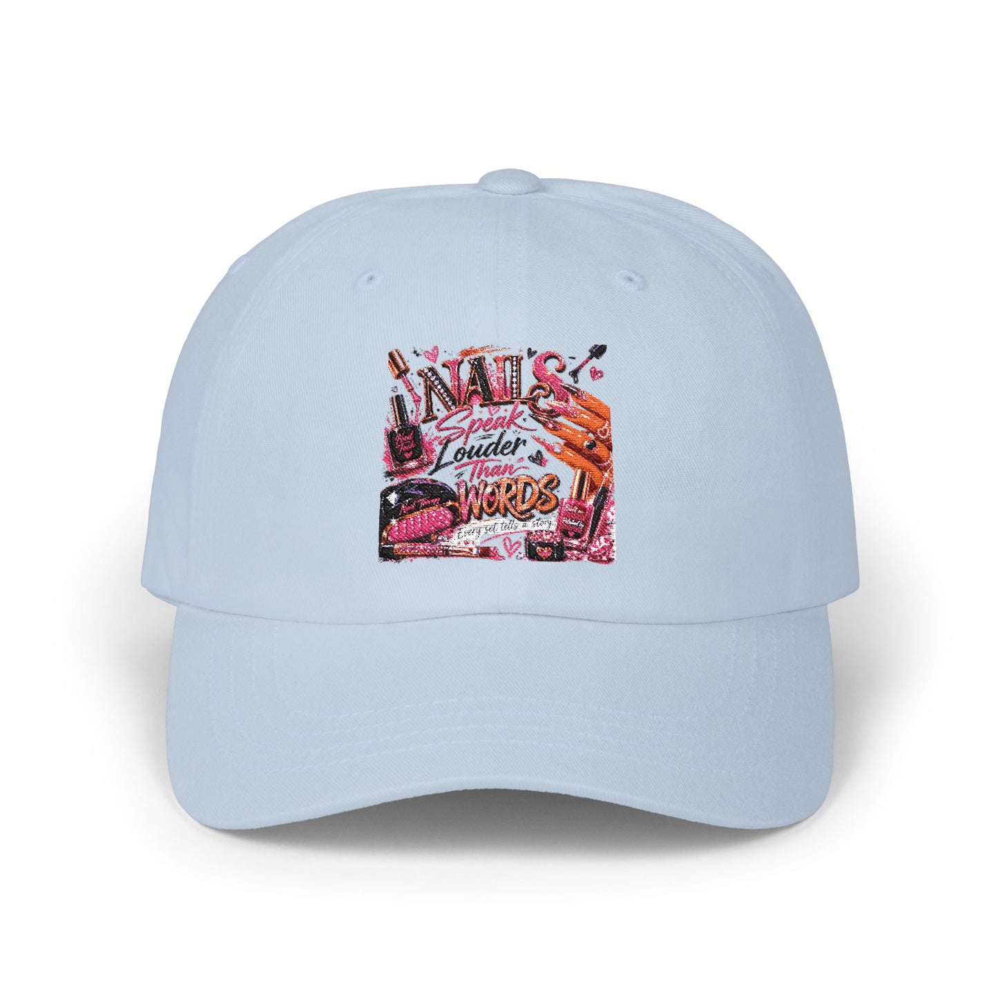 Emo Retro Graphic Dad Cap – "Louder Than Words" Pink Collage Hat
