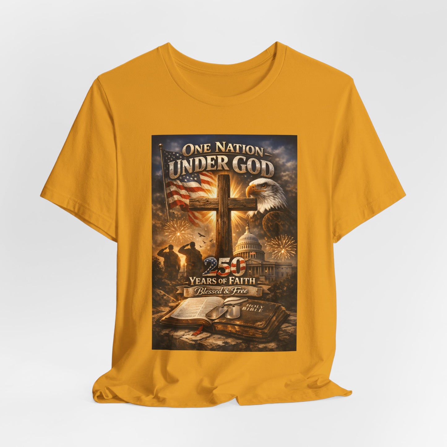 One Nation Under God T-Shirt — 250 Years of Faith Patriotic Christian Tee