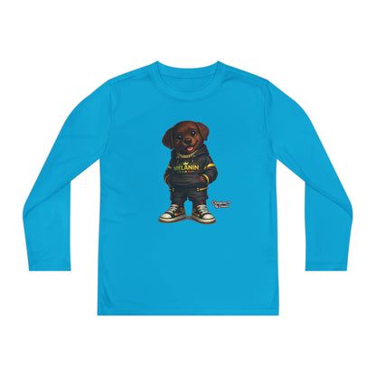 Youth Long Sleeve Tee — Cute Rottweiler Pup Graphic "Melanin" Hoodie Design