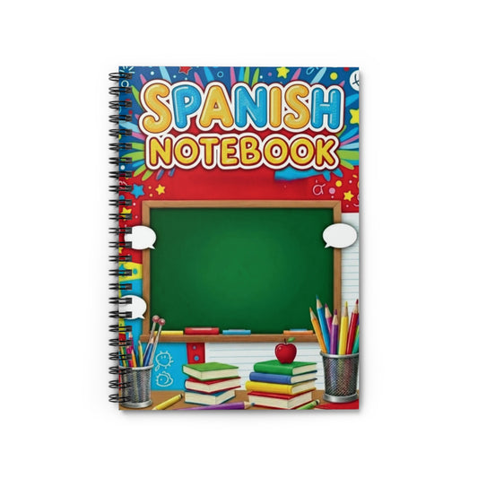 Spanish Notebook Spiral Ruled Journal — Colorful Classroom Chalkboard Design for Students & Teachers