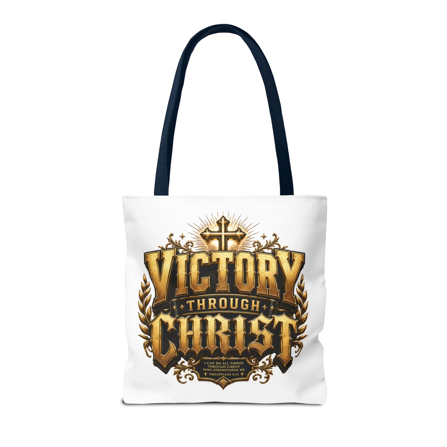 Victory Through Christ Tote Bag — Inspirational Christian Canvas Tote