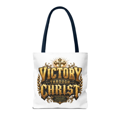Victory Through Christ Tote Bag — Inspirational Christian Canvas Tote