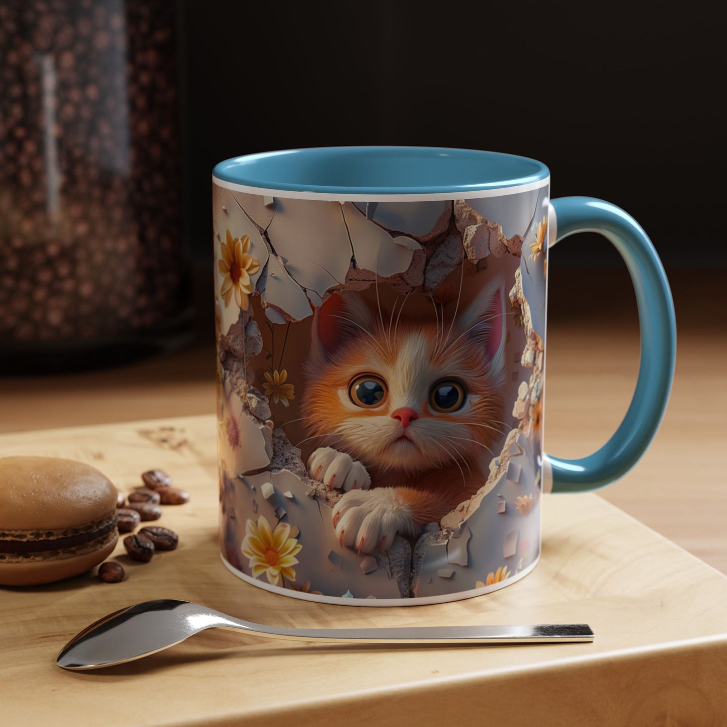 Cute Kitten Floral Coffee Mug – Peekaboo Cat Accent Mug (11/15oz)
