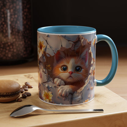 Cute Kitten Floral Coffee Mug – Peekaboo Cat Accent Mug (11/15oz)