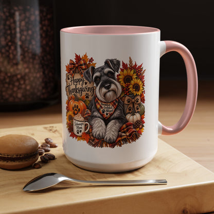 Thanksgiving Schnauzer Coffee Mug — 'Happy Thanksgiving' Autumn Dog Mug (11/15oz)