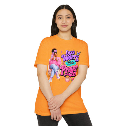 Less Worry More Prayer Tee — Inspirational Christian Graphic T-Shirt