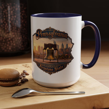 Pennsylvania Keystone State Coffee Mug — Liberty Bell & Philadelphia Skyline Accent Mug (11/15oz)