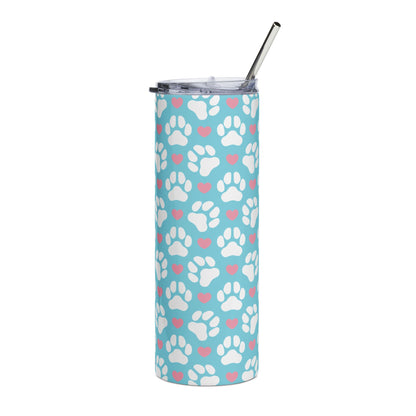20oz Paw Print Stainless Steel Tumbler — Blue Pet Lover Travel Cup