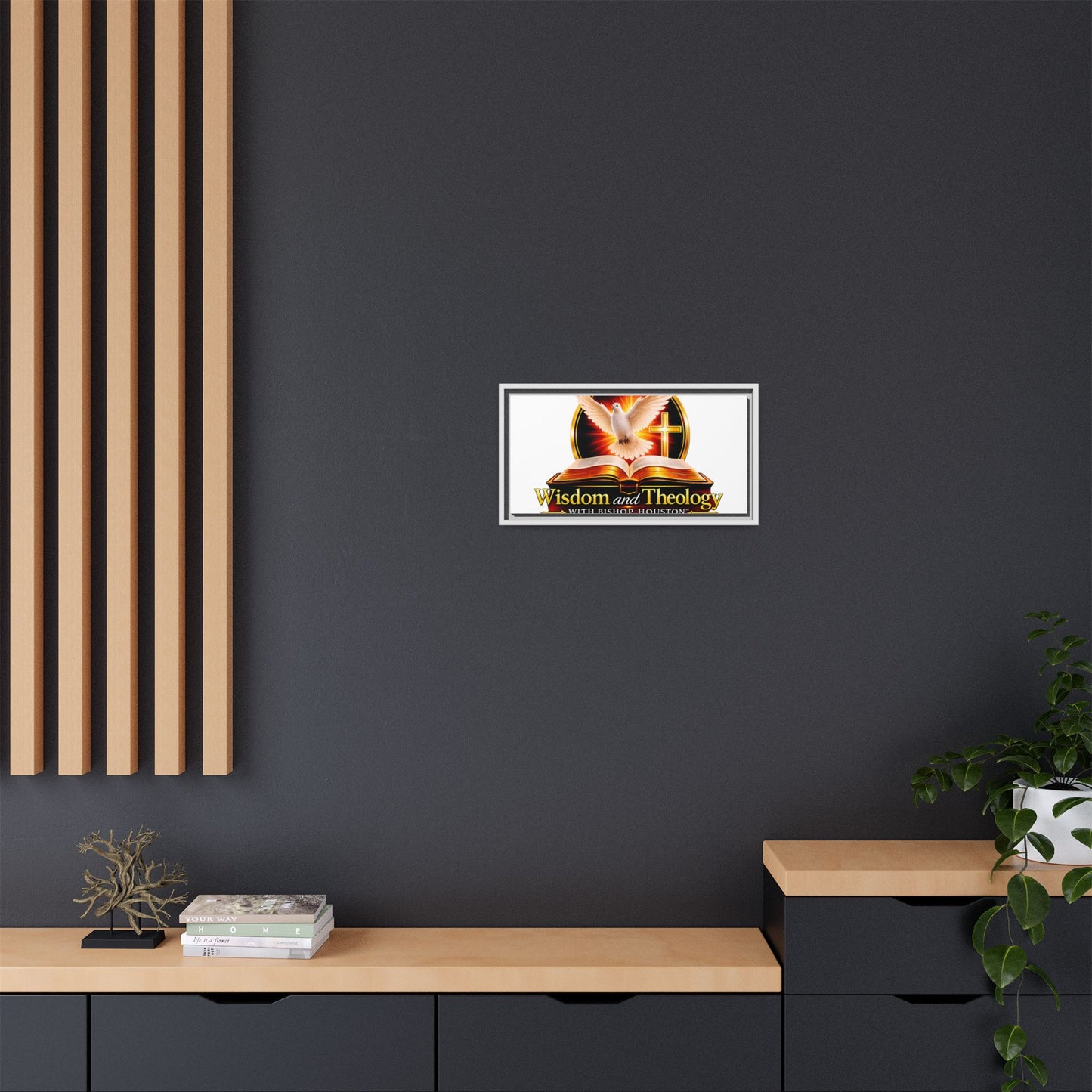 Framed Canvas Print — "Wisdom and Theology" Dove & Bible Wall Art