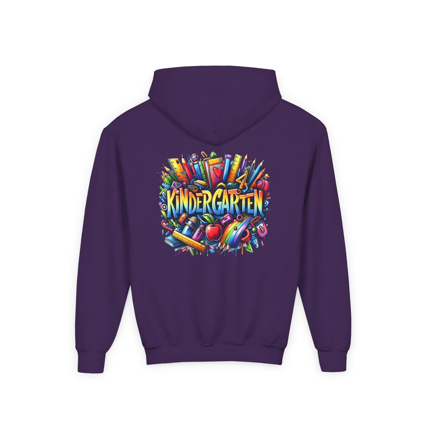 Kindergarten Kids Hoodie — Colorful School Supplies Back-to-School Sweatshirt