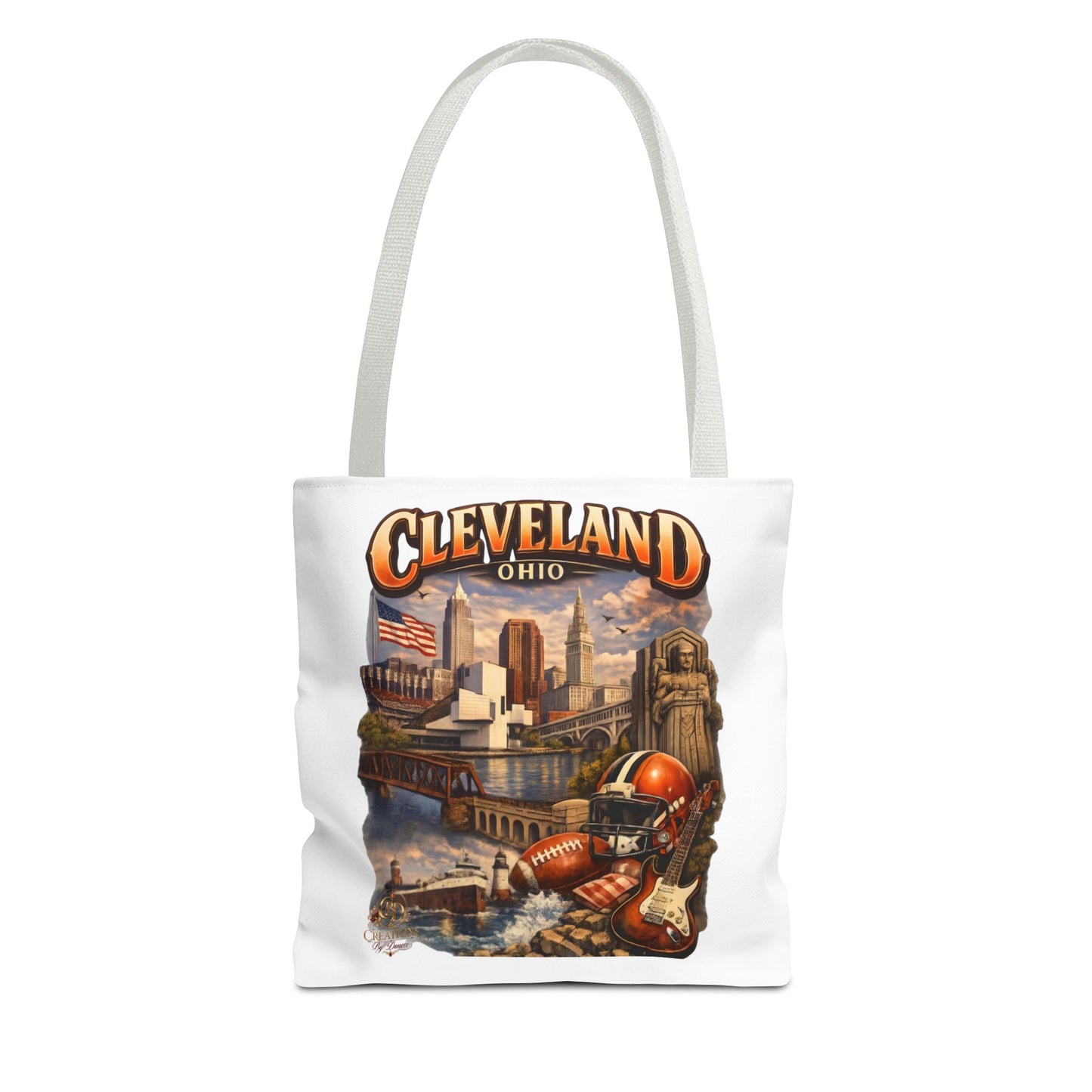 Cleveland Cityscape Tote Bag — Vintage Ohio Skyline & Sports Montage