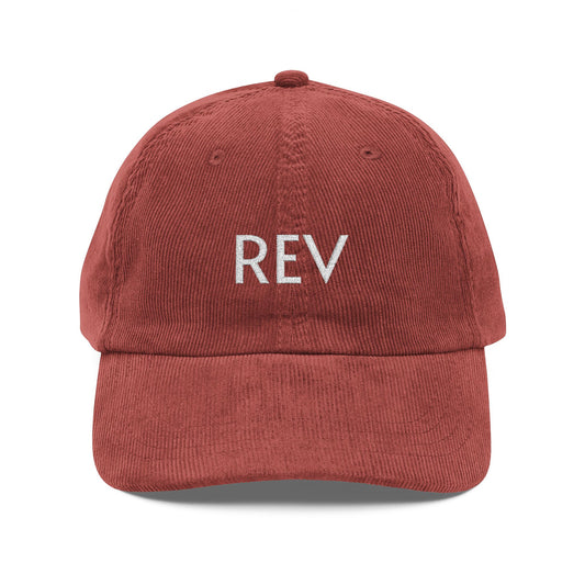 Vintage Corduroy Embroidered Cap — "REV" Monogram Dad Hat