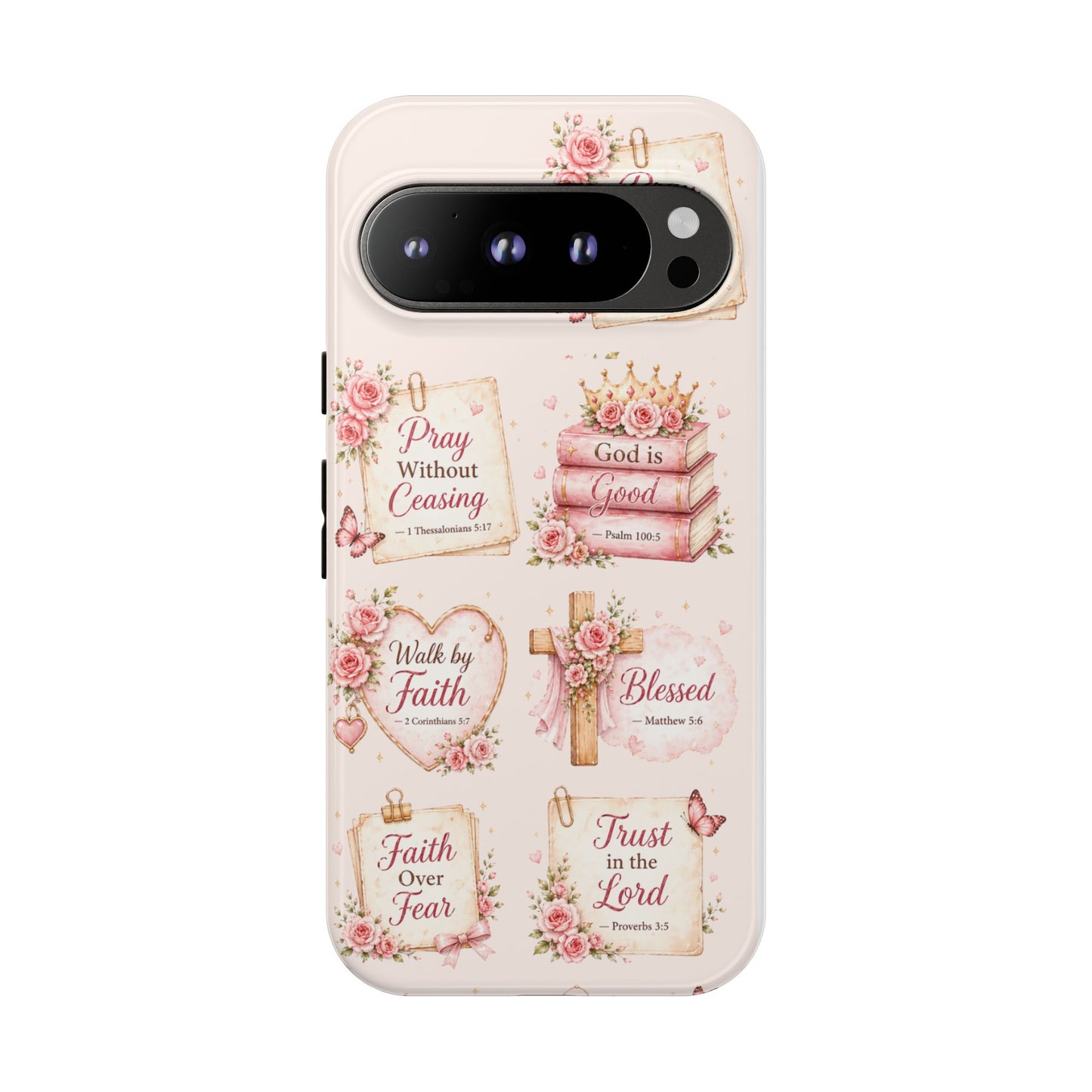 Christian Floral Phone Case — "Pray Without Ceasing" Faith Cross Design